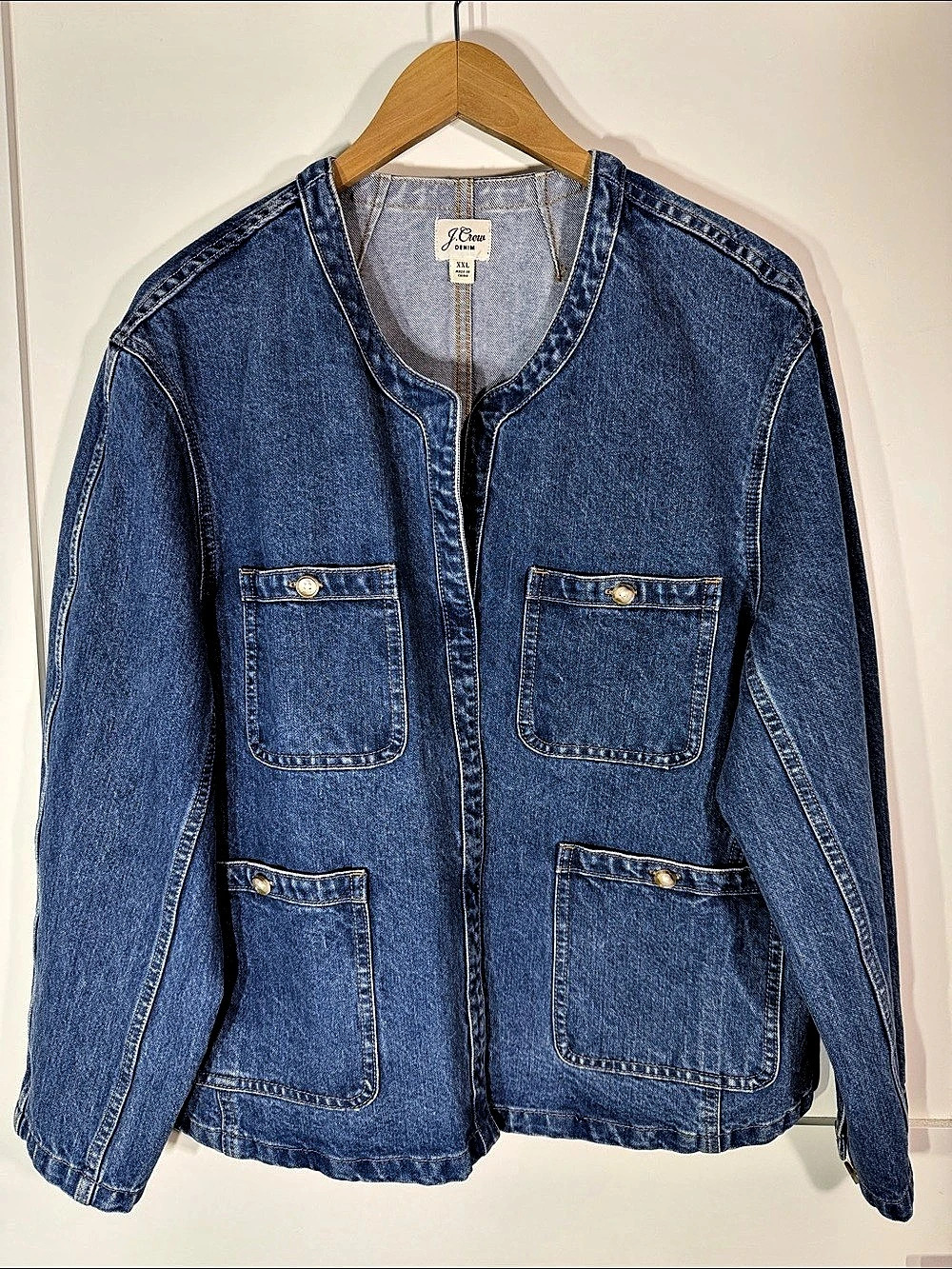 J.Crew Collarless denim chore jacket Blue XXL
